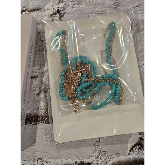 Gemma Simone Turquoise Color Necklace, NIB, Gold Tone Chain, Layered, Sun Charm - Picture 3 of 3